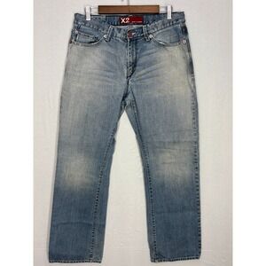 Express X2 Straight Leg Jeans Mens Light Denim M11 Slim Low Rise Whisker 32x31